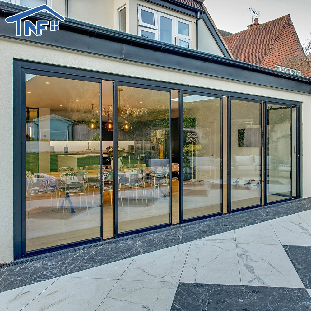 American Standard Door Accordion Exterior Safety Sliding Patio Iron Glass Pation Door Folding Foldable Modern Aluminum Alloy NF
