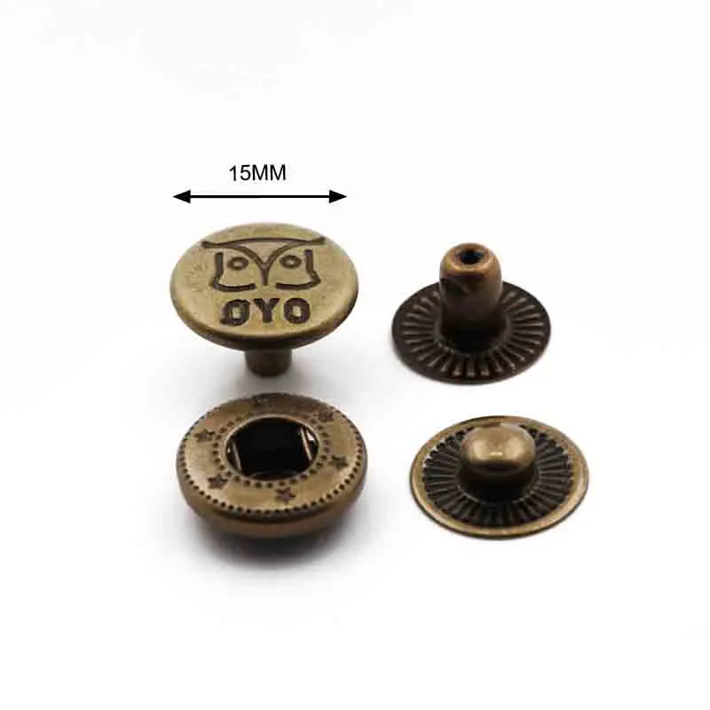 High quality eco friendly brass 15 mm bronze custom logo snap fasteners for garment clothes
