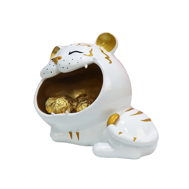 Life Assisitant-Resin Trinket Souvenir Items  Cute White Lying Tiger Storage Container for home decoration