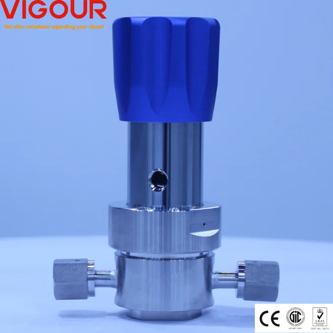 UHP Single Stage Pressure Regulator with Tied-Diaphragm Design Manual Power High Temperature Gas Media
