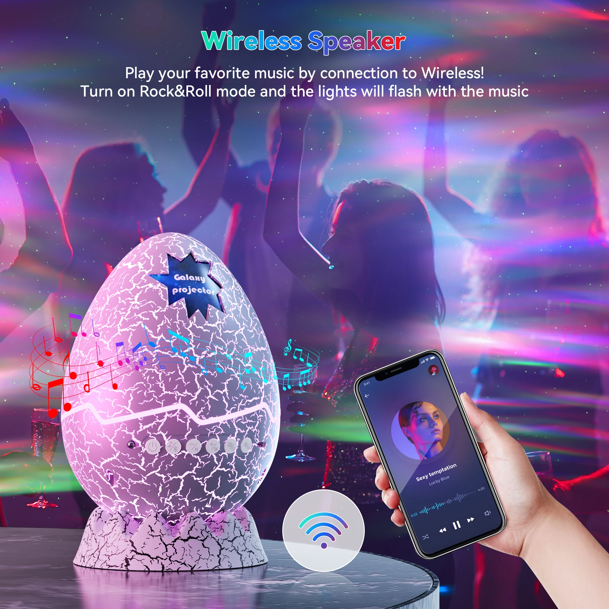 GP08 Dinosaur Eggs Bluetooth Subwoofer Speaker Galaxy Projector Star Projector for Kids Adults Gaming Room Home Theater