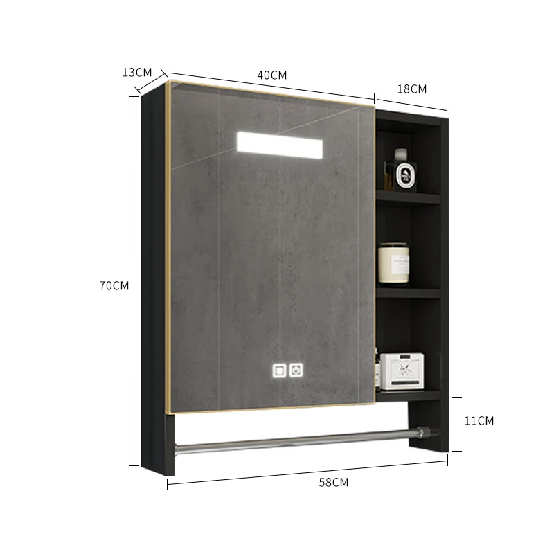 Light luxury space aluminum intelligent anti fog mirror cabinet bathroom with shelf toilet dressing mirror Closets mirror