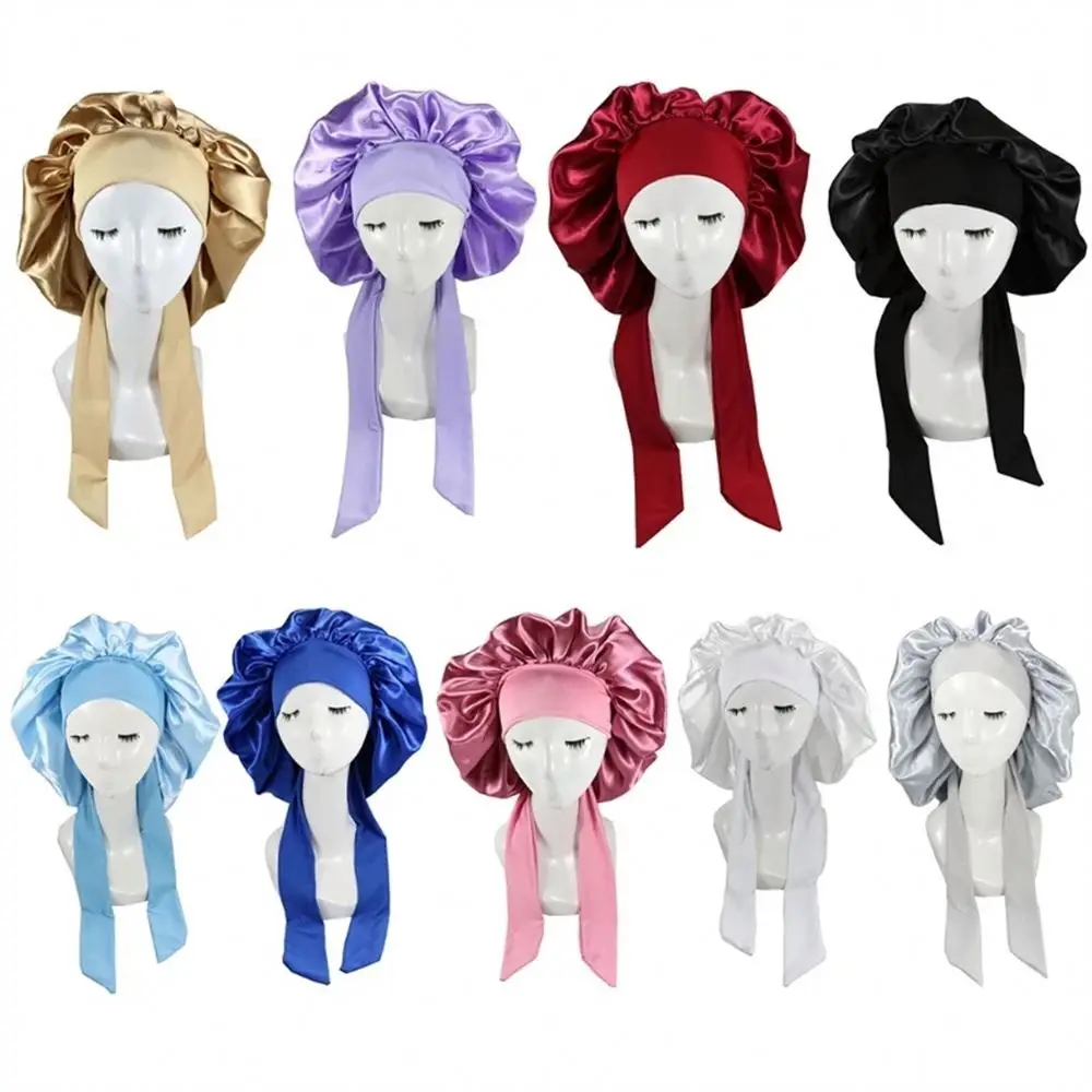 Women Satin Solid Sleeping Hat Night Sleep hat Hair Care Bonnet Nightcap For Women Men Unisex Cap Bonnet De Nuit Shower Turban