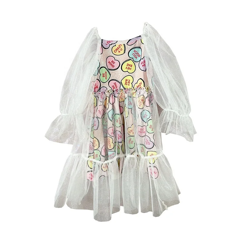 Sasa vestido hinchado de las ninas OEM Valentine sparkly girls white long dress