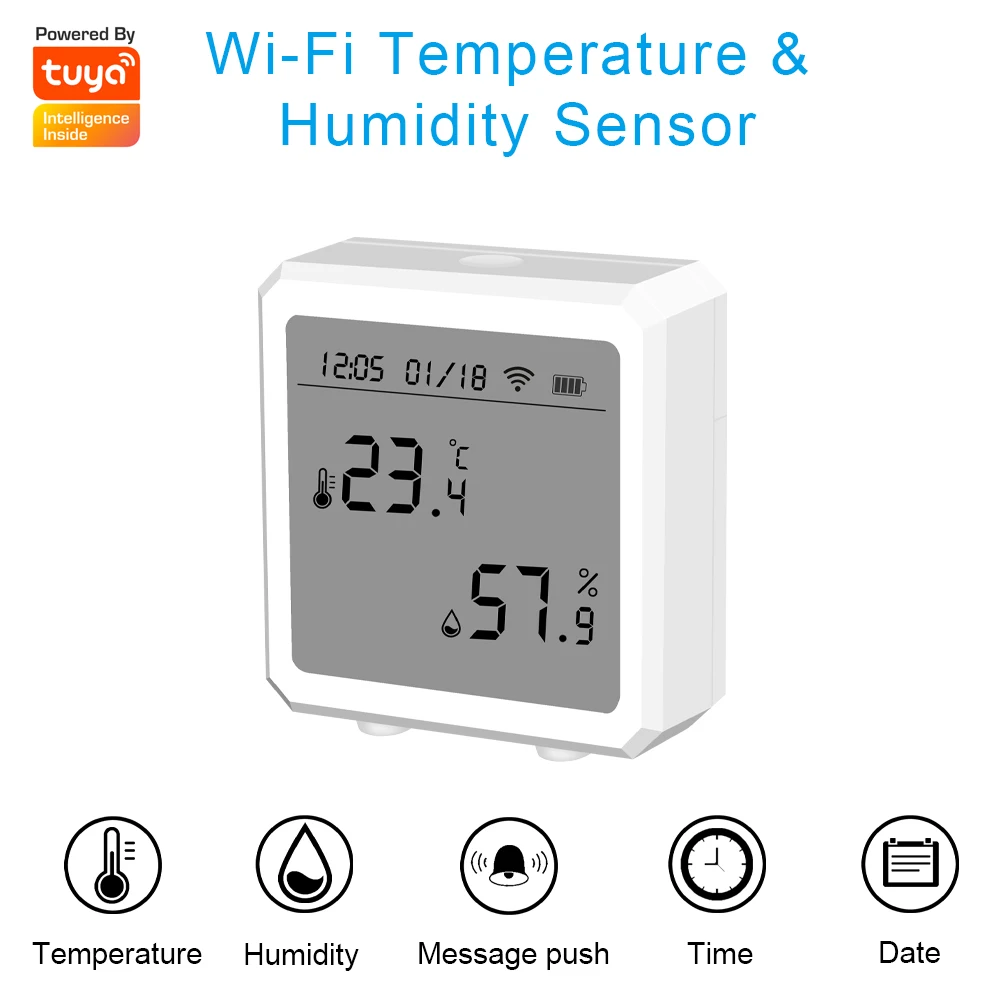 White/Black Hygrometer and Thermometer Sensor Tuya Wifi Temperature & Humidity Sensor with LCD Display
