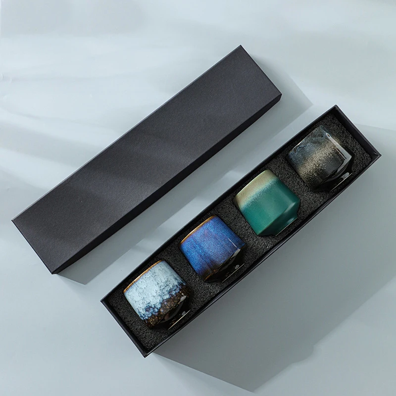 Chinese Pottery Tea Cup Porcelain Coffee Cups No Handle Ceramic Mate Cup Set of 4