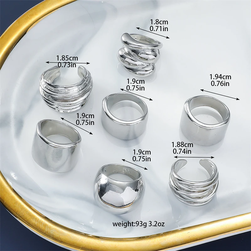 Fashion Punk Jewelry Exaggerated 18k Gold Plated Ring Set Big Thick Chunky Jewelry Rings for Women
