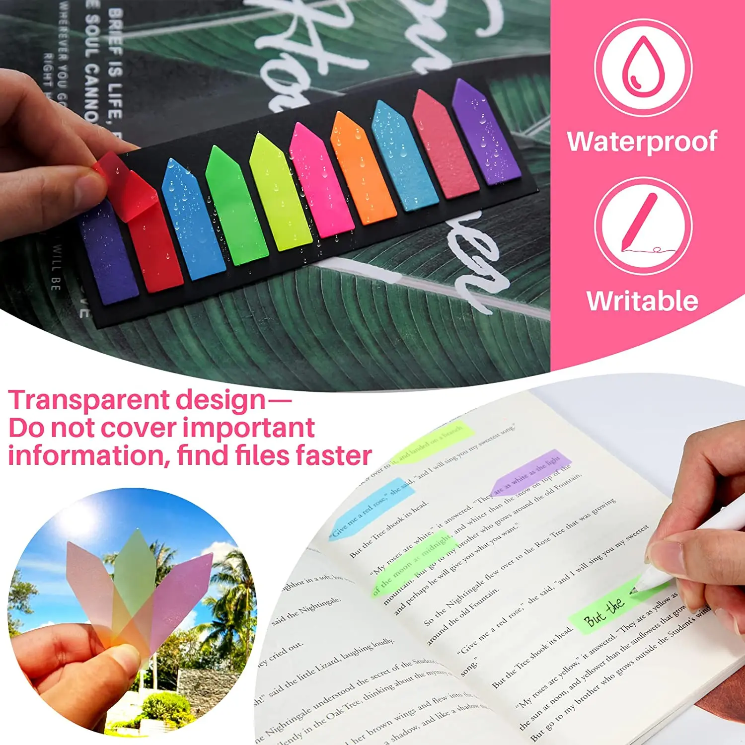 Rectangle shape colorful PET page marker stationary sticky notes with ruler holder