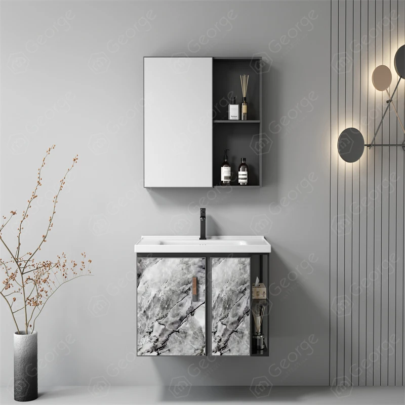 Bathroom equipment modern style bath vanity wall-hung bathroom cabinet wash basin aluminum cabinet  L6603