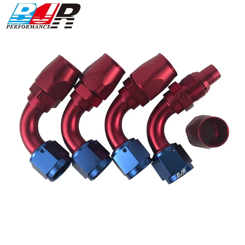 BJR Performance AN4 AN6 AN8 AN10 90deg Black Aluminum Cutter Hose End