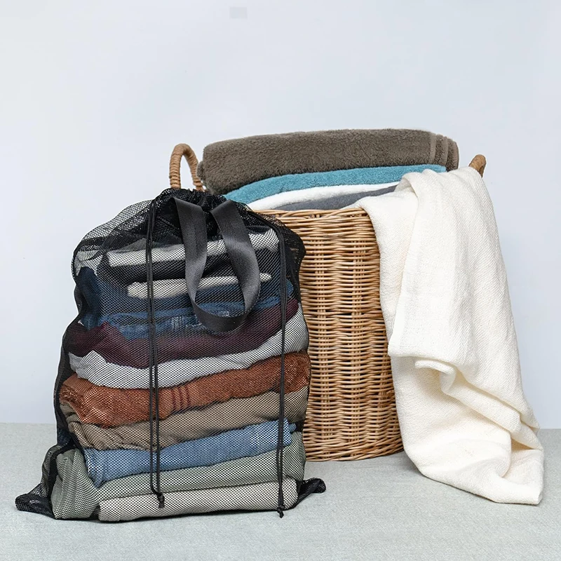 Foldable Nylon Mesh Drawstring bathing Suit Bathrobe Towel Organizer Swimming Pool Bags With Handles