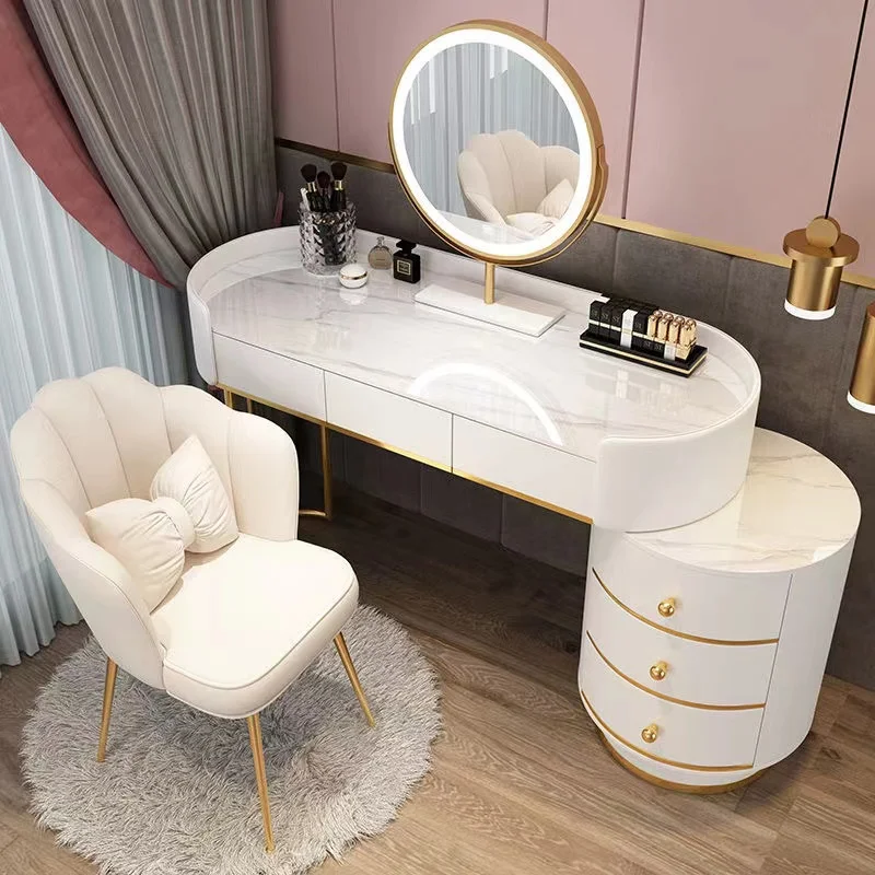 Modern Dresser For Bedroom Simple Makeup Dressing Table With Led Mirror Makeup Vanities Furniture Rock Plate Top