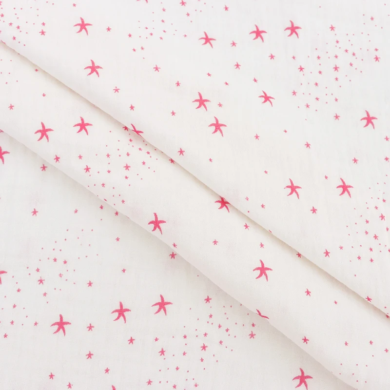 2023 factory wholesale custom designs star print 100% Cotton Double Gauze muslin crinkle print fabric for garments and swaddles