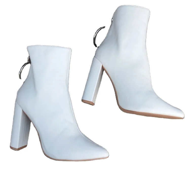 Лидер продаж; Женские дешевые модные ботинки на высоком массивном каблуке; Ботинки до середины