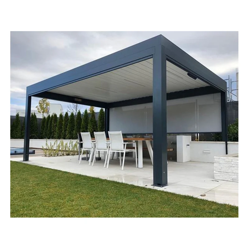 Modern Bioclimatic Outdoor Pergola Gazebo Pavilion Retractable Aluminium Louvered Design Electric 3x3 3x4 6x4m Sizes Available