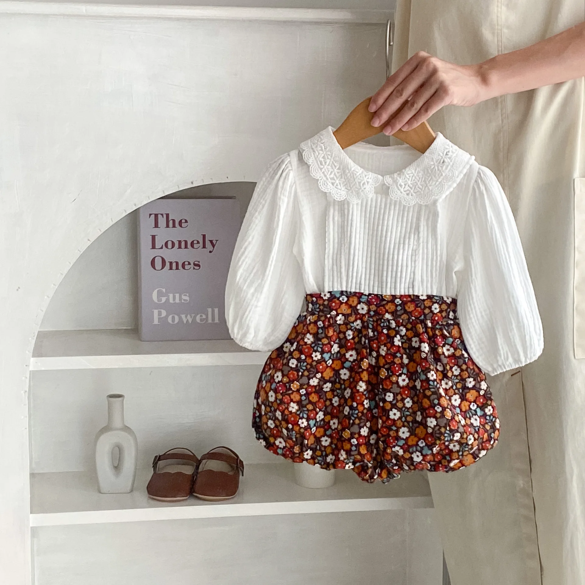 Spring Autumn Fall Newborn Cotton Shirt Lace Collar Top Infant Floral Pants Baby Girl Clothing Set