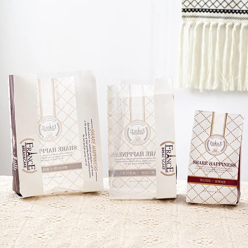 
Plaid French Bread Bag Food Packaging Paper Bags With Window Bakery Cookie Packing 