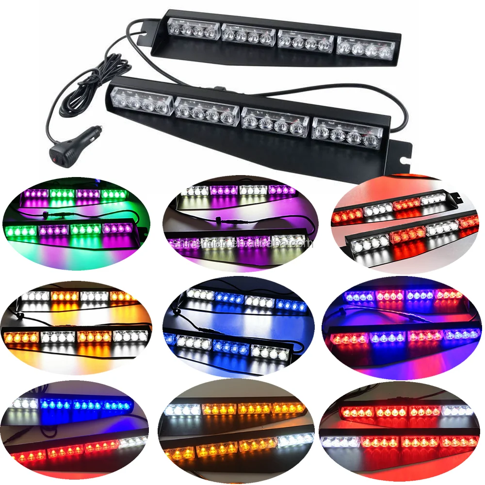 32LED Visor Lights 26 Flash Patterns Windshield Emergency Hazard Warning Strobe Beacon Split Mount Deck Dash Lamp