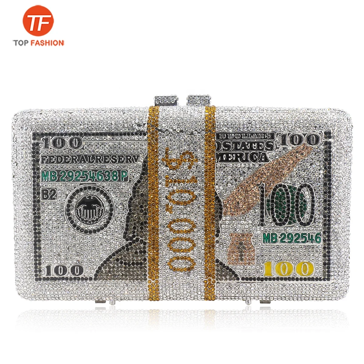 
2020 New Design Luxury Money Purse Diamond US$100 Dollar Crystal Clutch Cash Evening Party Purse bags 