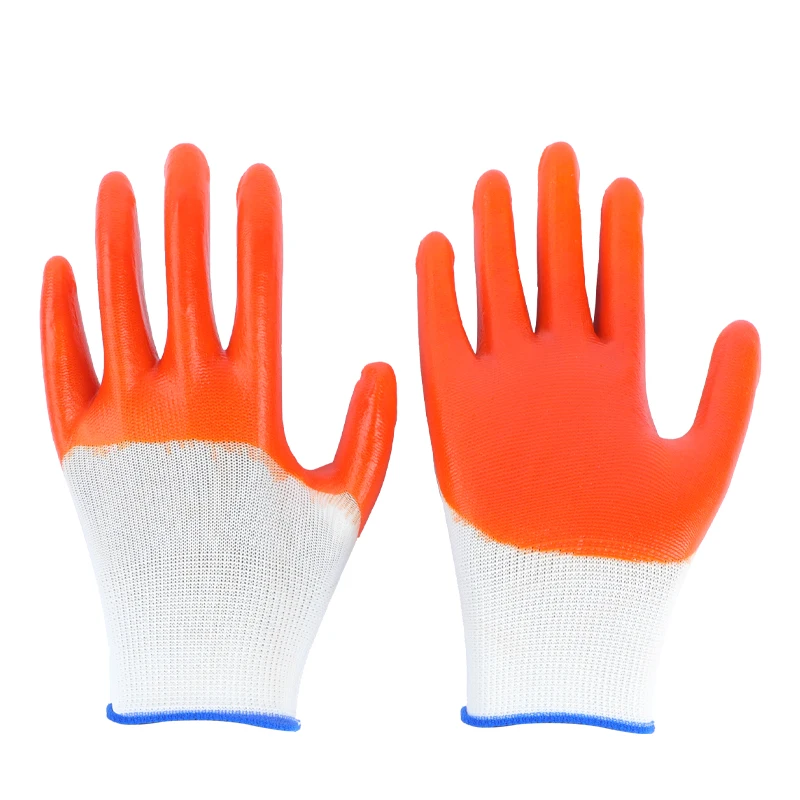 PVC coated orange nylon knitted protective safety work glove