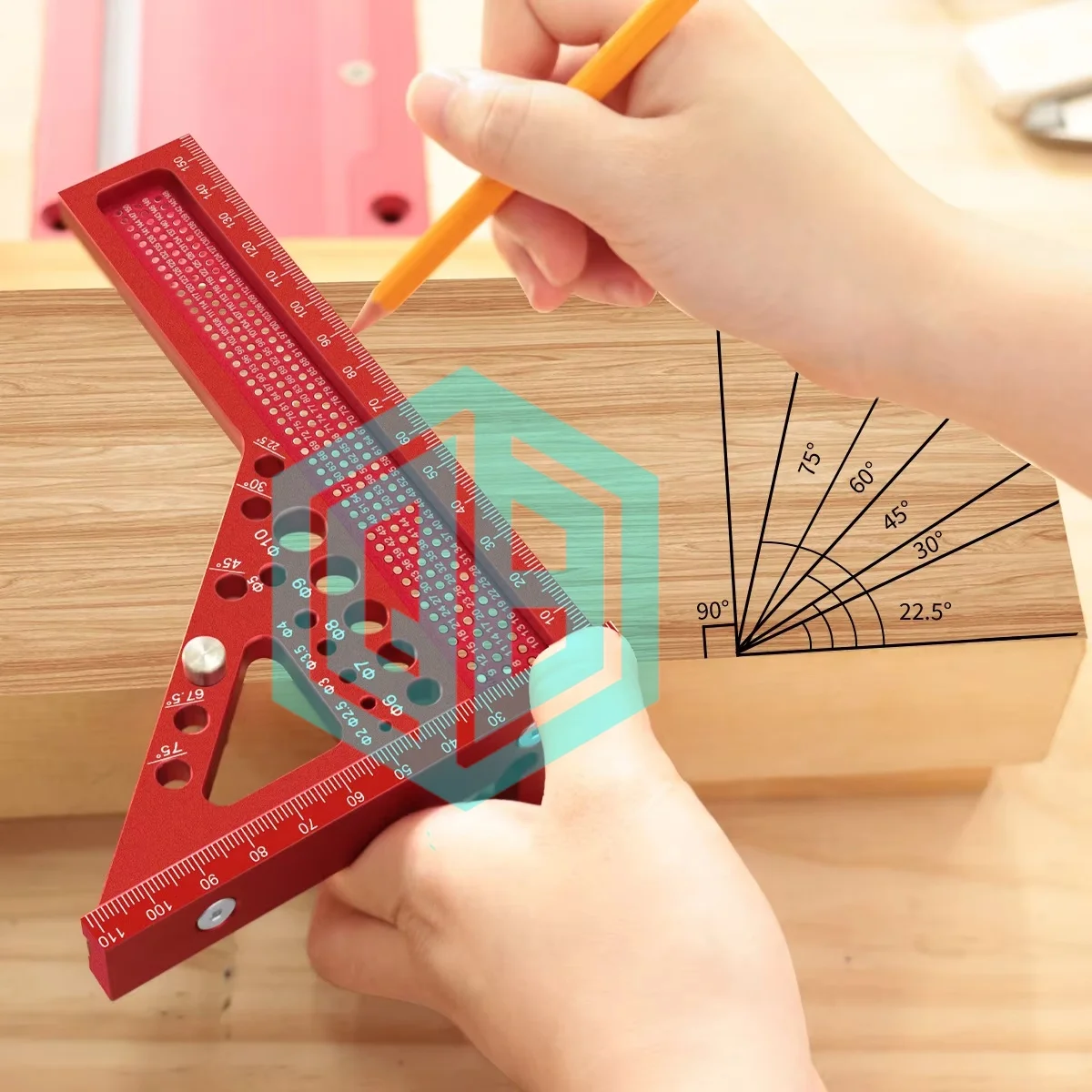 Extended 3D Multi-Angle Measuring Ruler Woodworking Square Protractor W/Dowel Pin,Aluminum Miter Triangle Layout Measuring Tool