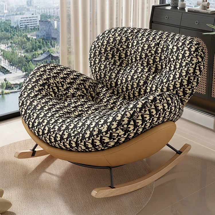Rocking Chair Egg Luxury Nordic Modern Gold Wood Fabric Sets Velvet Waiting Home Furniture Living Room Lounge Sofa Accent Chairs