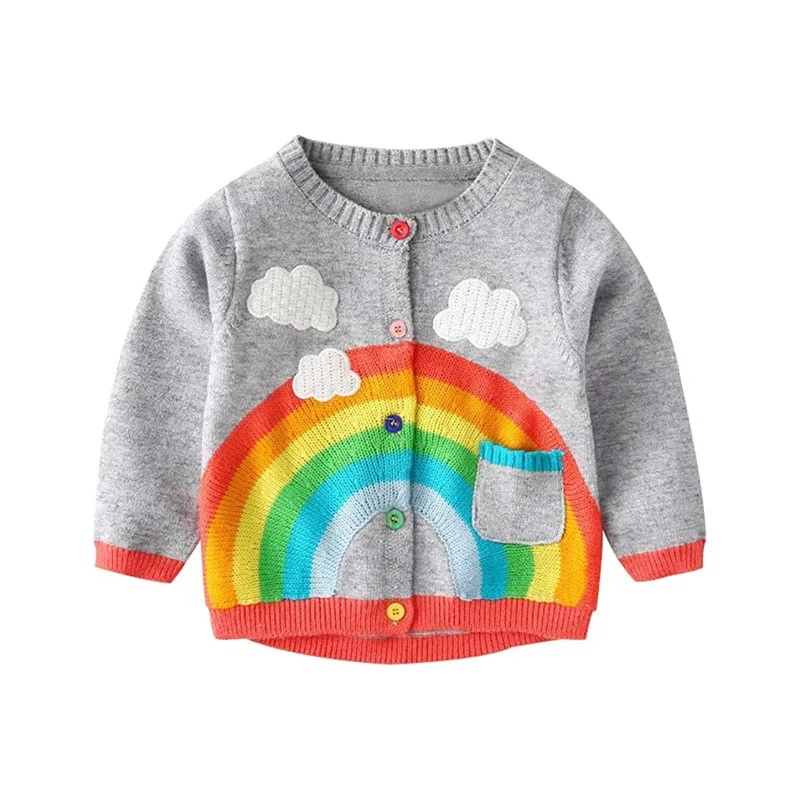 Factory Design Unisex Kids Thin Cardigan Sweater Long Sleeve Spring Rainbow And Clouds