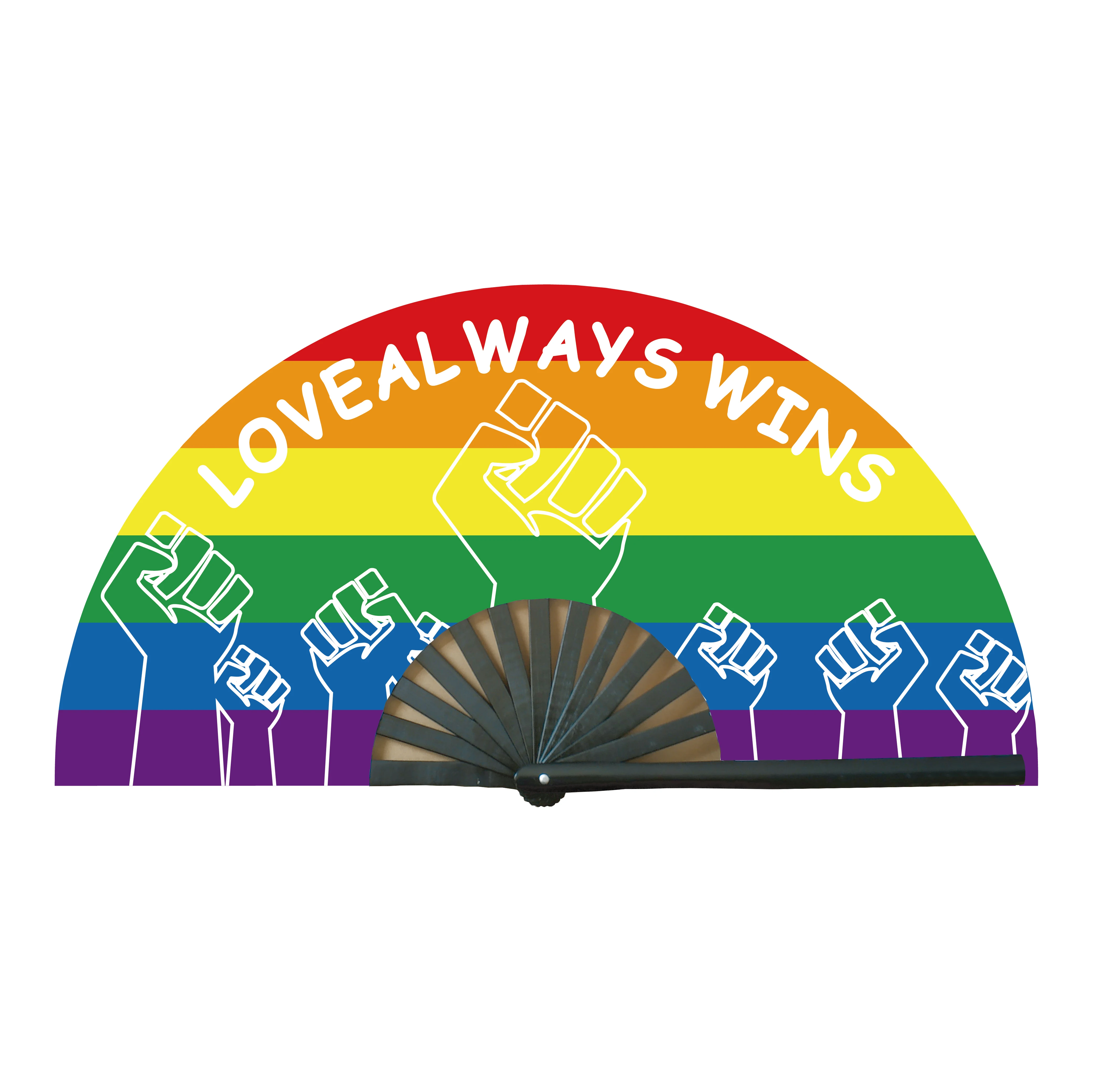 LGBT Custom Printing logo Rainbow Large  big Rave Hand Fans Festival handheld Fan Pride Gay Folding Hand Fans