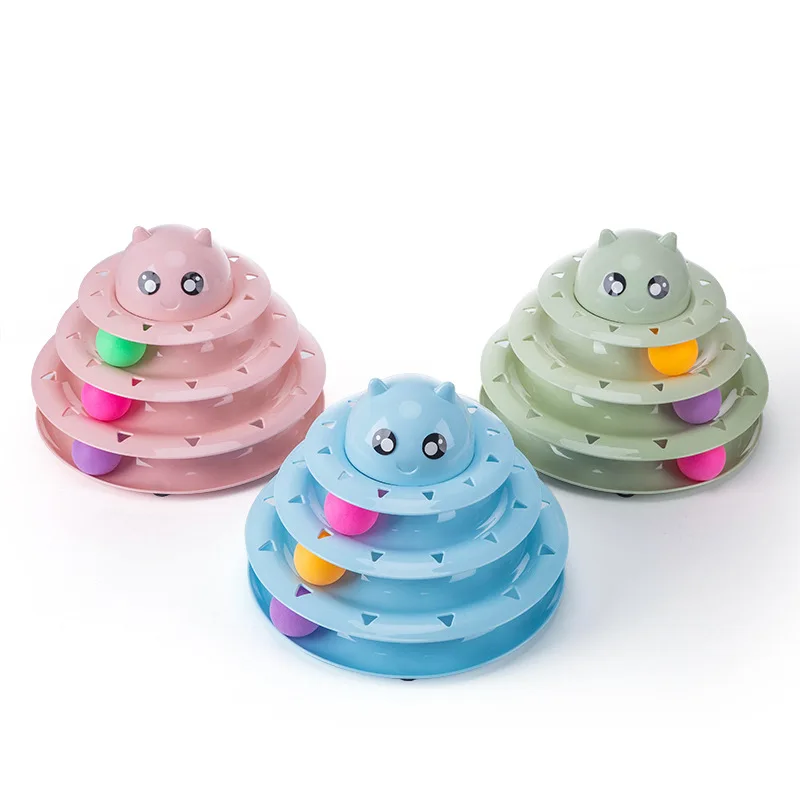 New Arrival Cat Tray Toys Pet Kitten Turntable New Color Plastic Cat Ball Toy Roller 3-Level Track Cat Turntable