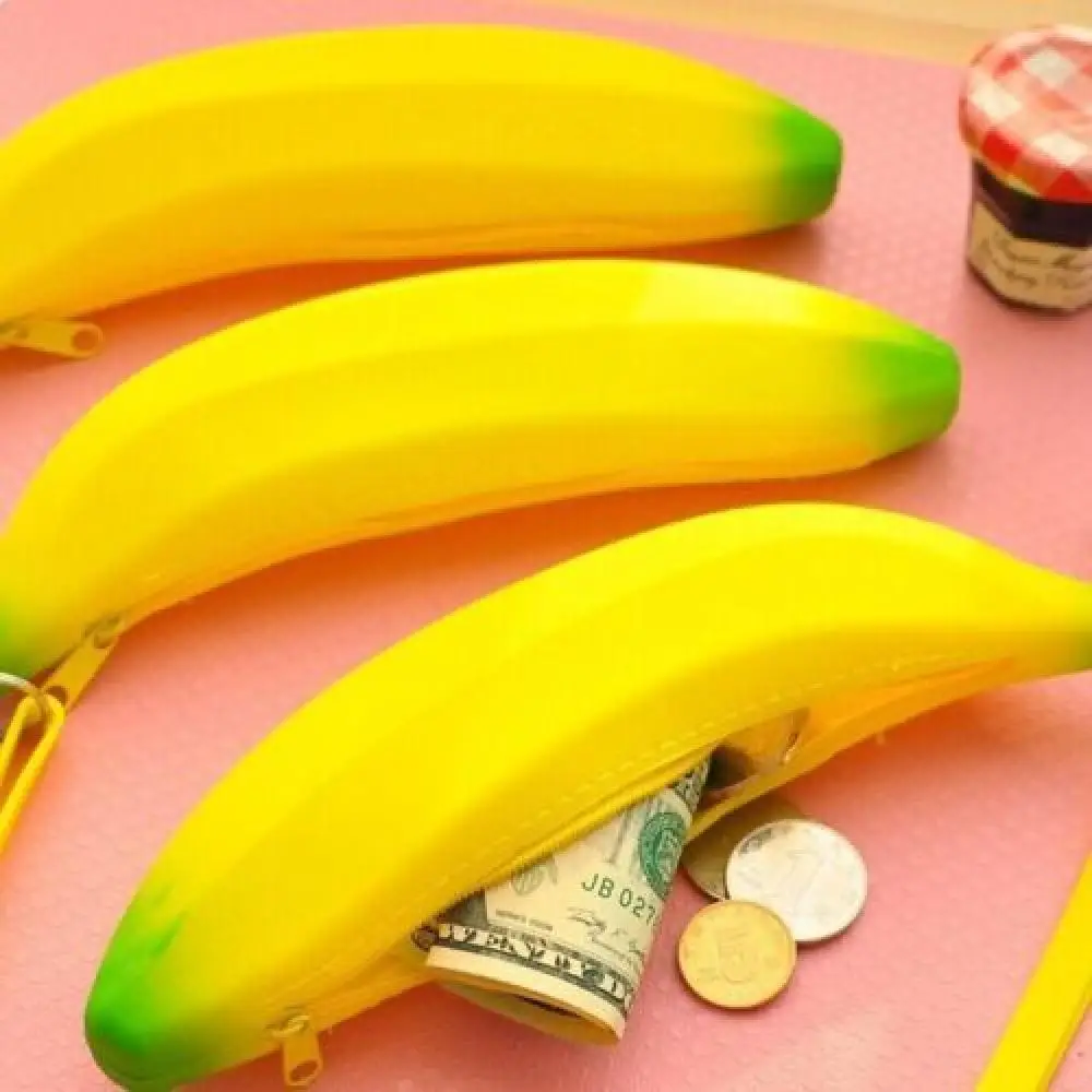 Coin Purse Pencil Case Portable Novelty Cute Banana Silicone Pen Bag Wallet pouch Coin Purses