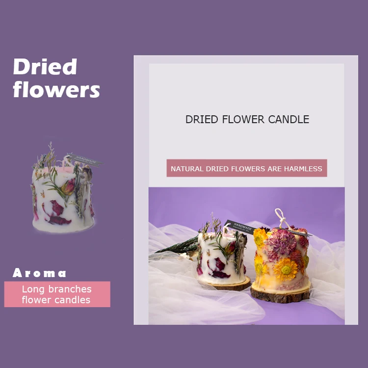 Best selling handmade private label customized soy scented candle with dried flower  inside