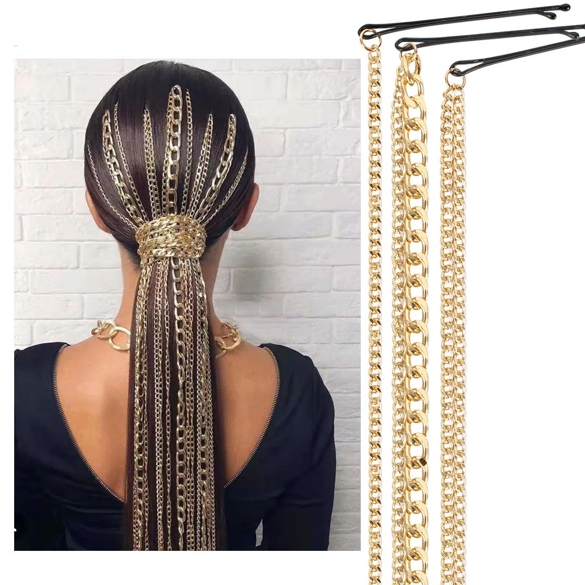 2023 Fashion Wig Extension Gold Plated Chain Tassel Hair Clip Hair Accessories Chain Hair Clip Head Jewelry