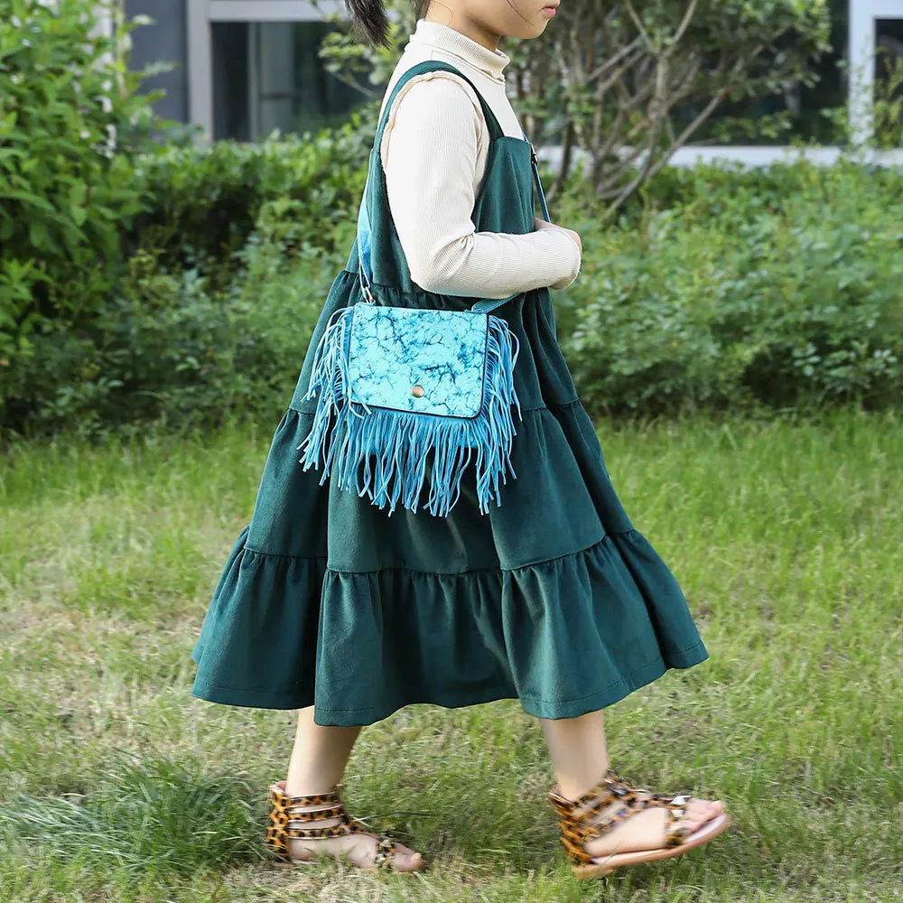 Wholease fashion design cowhide mommy and daughter large capacity shoulder crossbody tassel purse bag family fringe bag