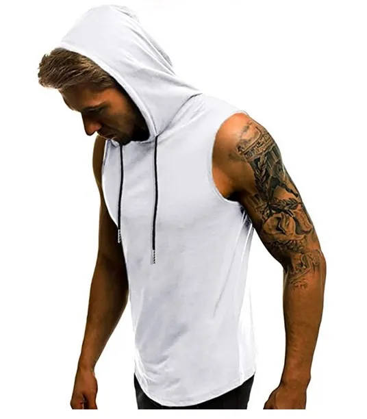 summer mens tank top gym wear with hoodie  printed logo  no sleeve casual plain hoodies tank top
