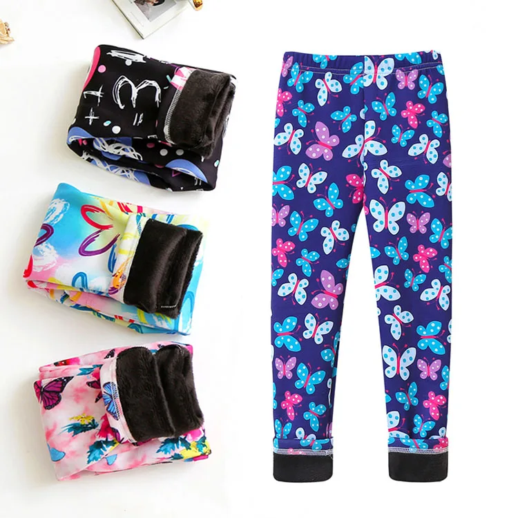 M1789 Wholesale Winter Printing Thick Warm Pants Pantyhose Girls Plus Velvet Thermal Kids Leggings