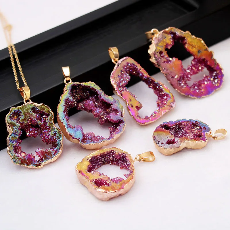 SUXUAN Jewelry Natural Stones Agate Crystal Pendant Gold Plated Quartz Necklace Pendants for Women Fashion Jewelry