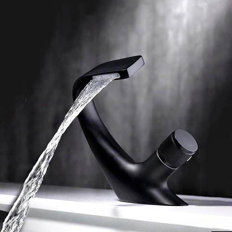 Hot Selling Single Hole High Quality  Deck Mount Basin Mixer Tap Brass Waterfall Faucet Chrome Modern Ceramic Traditional