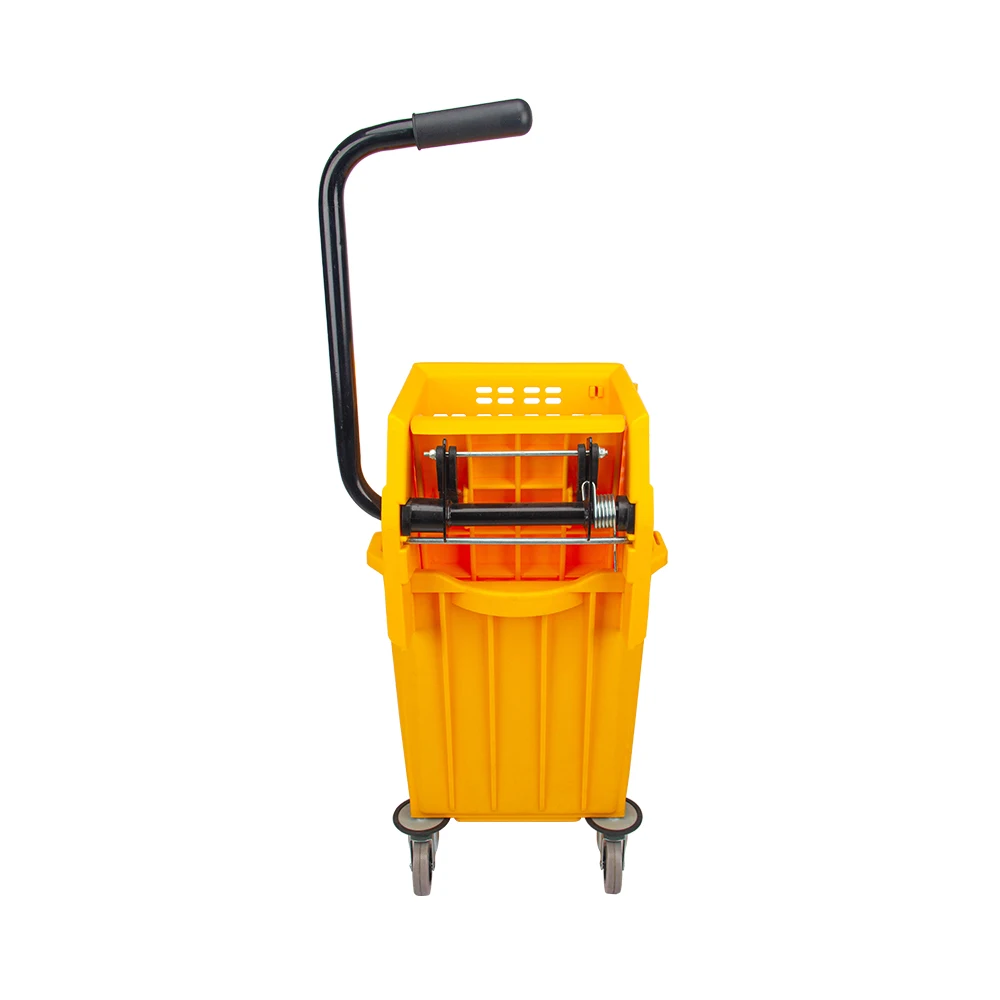 hot sale yellow plastic hospital cleaning side press 33 ltr mop wringer bucket cleaning trolley with 4 wheels