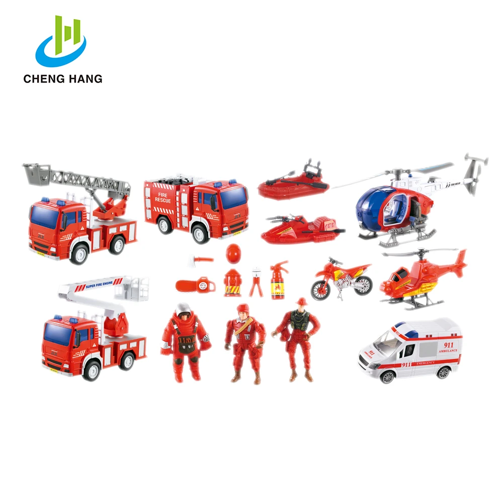 
Series of City rescue team / Fireman toy set rescue helicopter & fire truck with sound & friction power over 16 pcs 