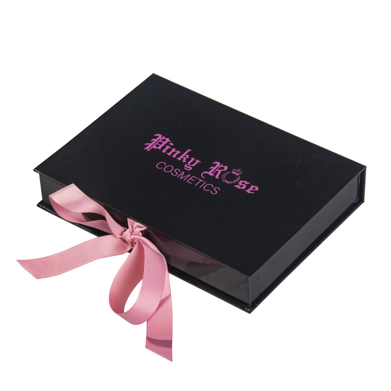 
Custom Luxury Black Paper Collapsible Book Style Logo Pink Printed Rigid Cardboard Closure Flap Gift Magnetic Box Packaging 