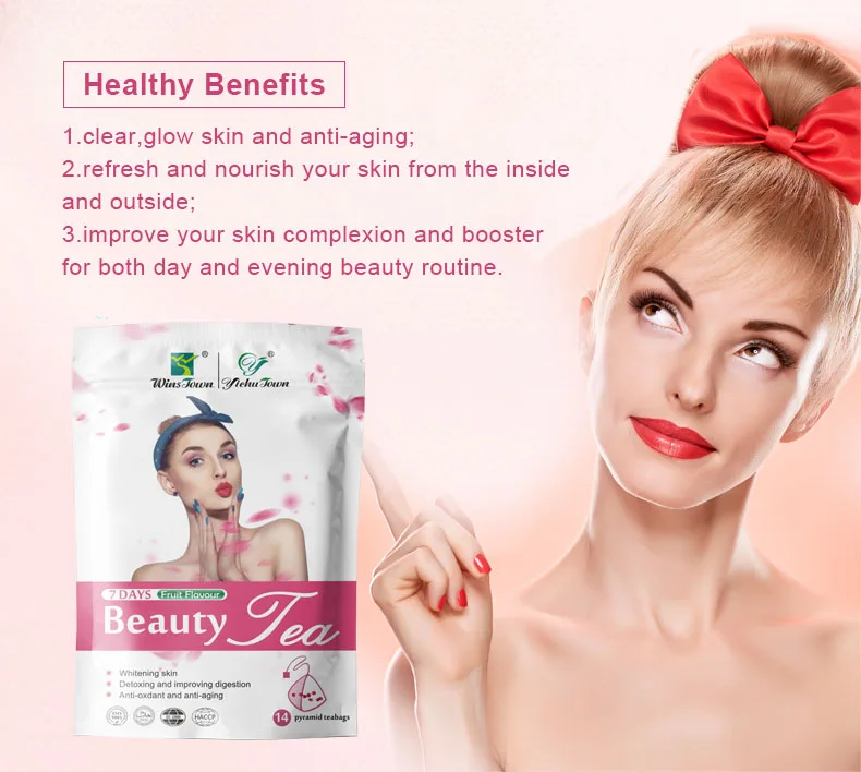 Winstown 7 day beauty tea Pyramid bag private label skin whitening glow tea natural herbal anti aging lightening tea