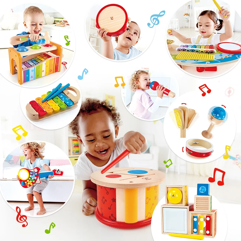 Baby Musical Instrument Toy Educational Wooden Musical Toy Set Kids Drum Set With Xylophone Flute Tambourine Multiple Tools
