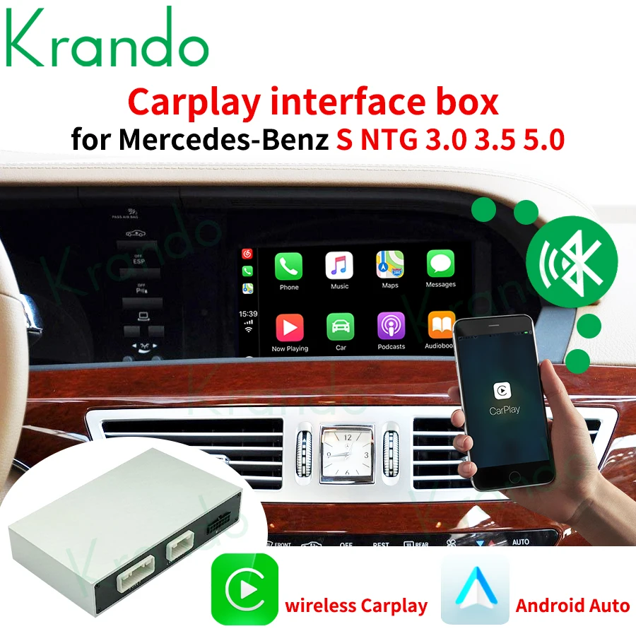 Krando Wireless Apple CarPlay Android Auto Interface Box For Mercedes Benz S Class W221 2009-2013 NTG 3.0 3.5 5.0 Voice