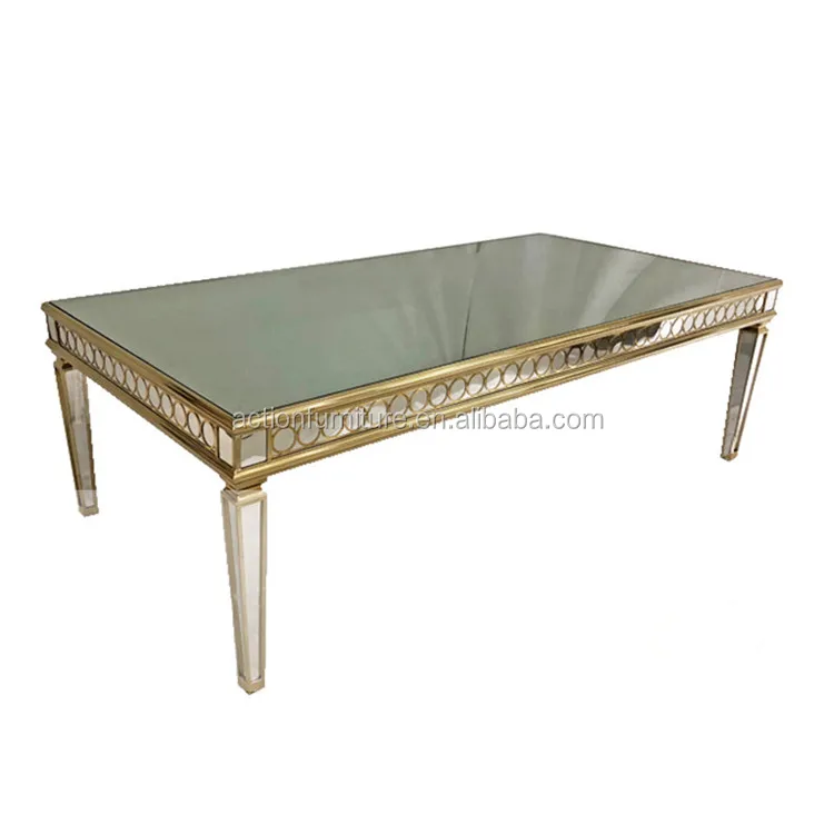 Event Rental Mirror Rectangle Wedding Banquet Dining Table With Tempered Glass Top