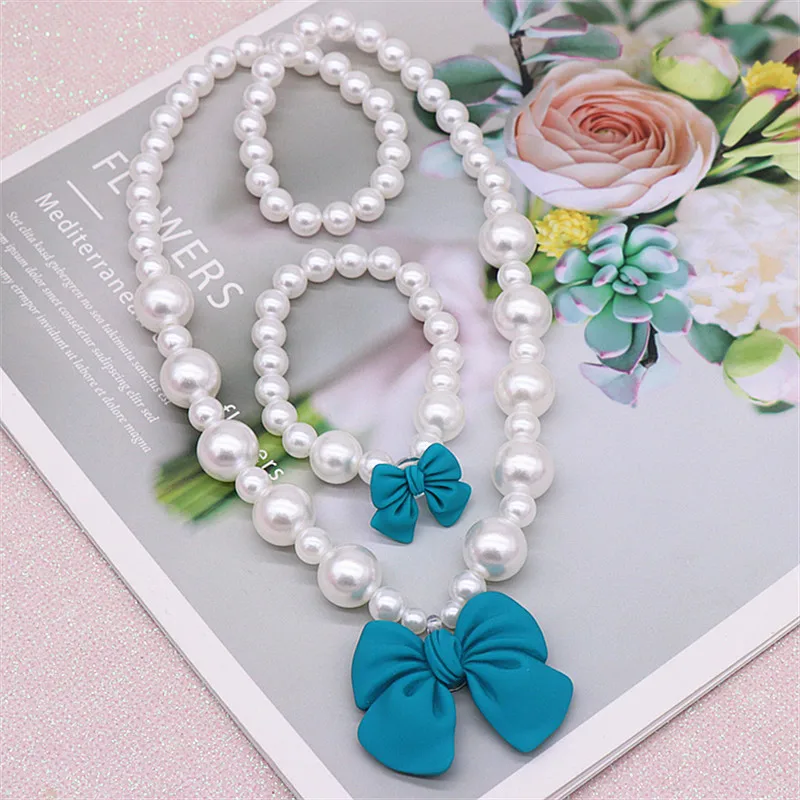 Kids Beaded Pearl Necklace and Bracelet 3 Sets Little Girls Jewelry Necklace with Earring Ring 5pcs Set  Pearl Necklace for Baby