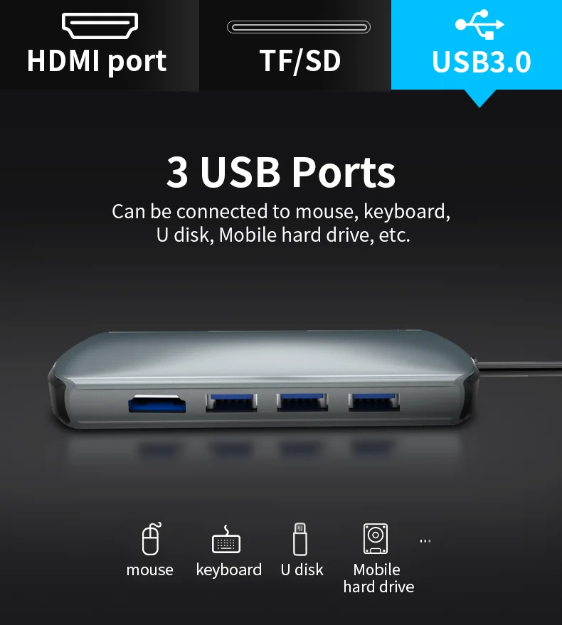 usb c hub multiport adapter- 6 in 1 docking station type c adapter charger usb switch power adapter 6 in 1 type c hub