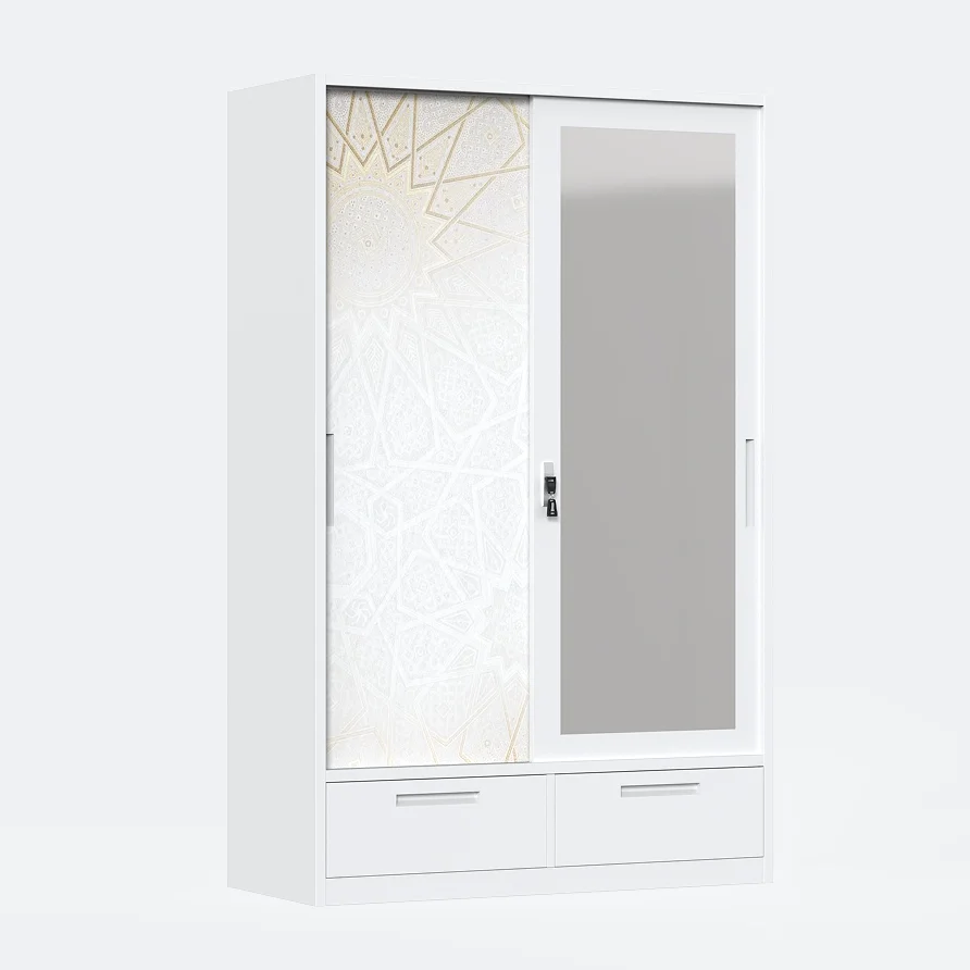 Steel Bedroom Wardrobe Iron Almirah 2 Door Cloth Metal Sliding Door Wardrobe Closet With Mirror