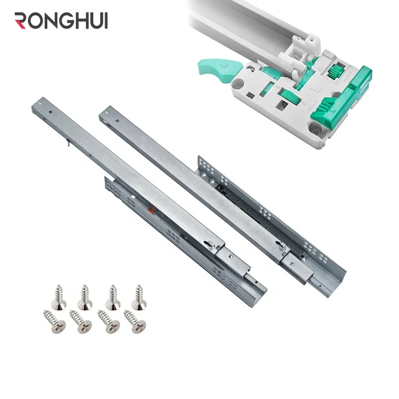 3 Fold Push Open Concealed Drawer Slide With Handle Telescopic Rail Double Extension Drawer Slides