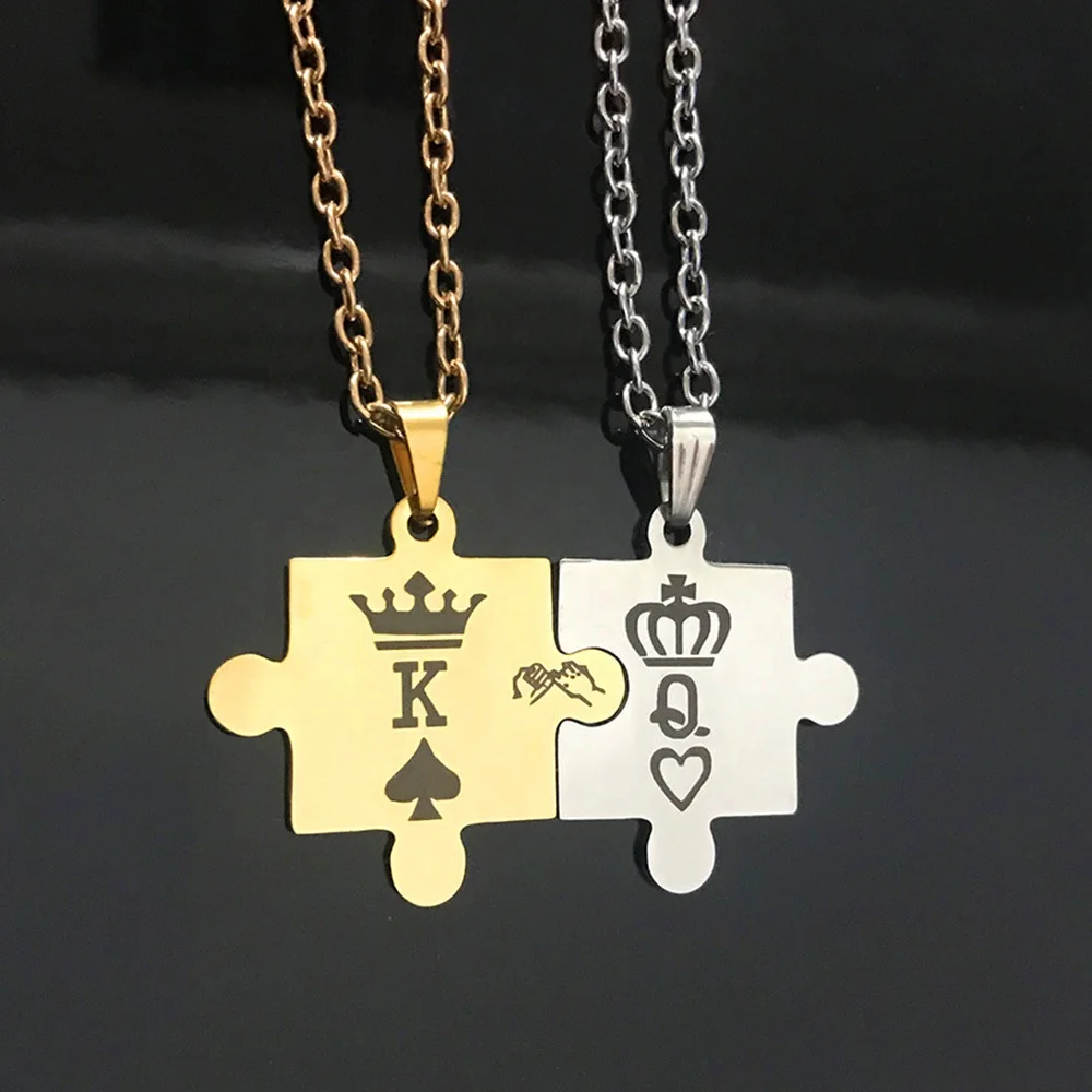 Fashion Accessories Stainless Steel Jewelry King and Queen Crown Couple Pendant Necklaces