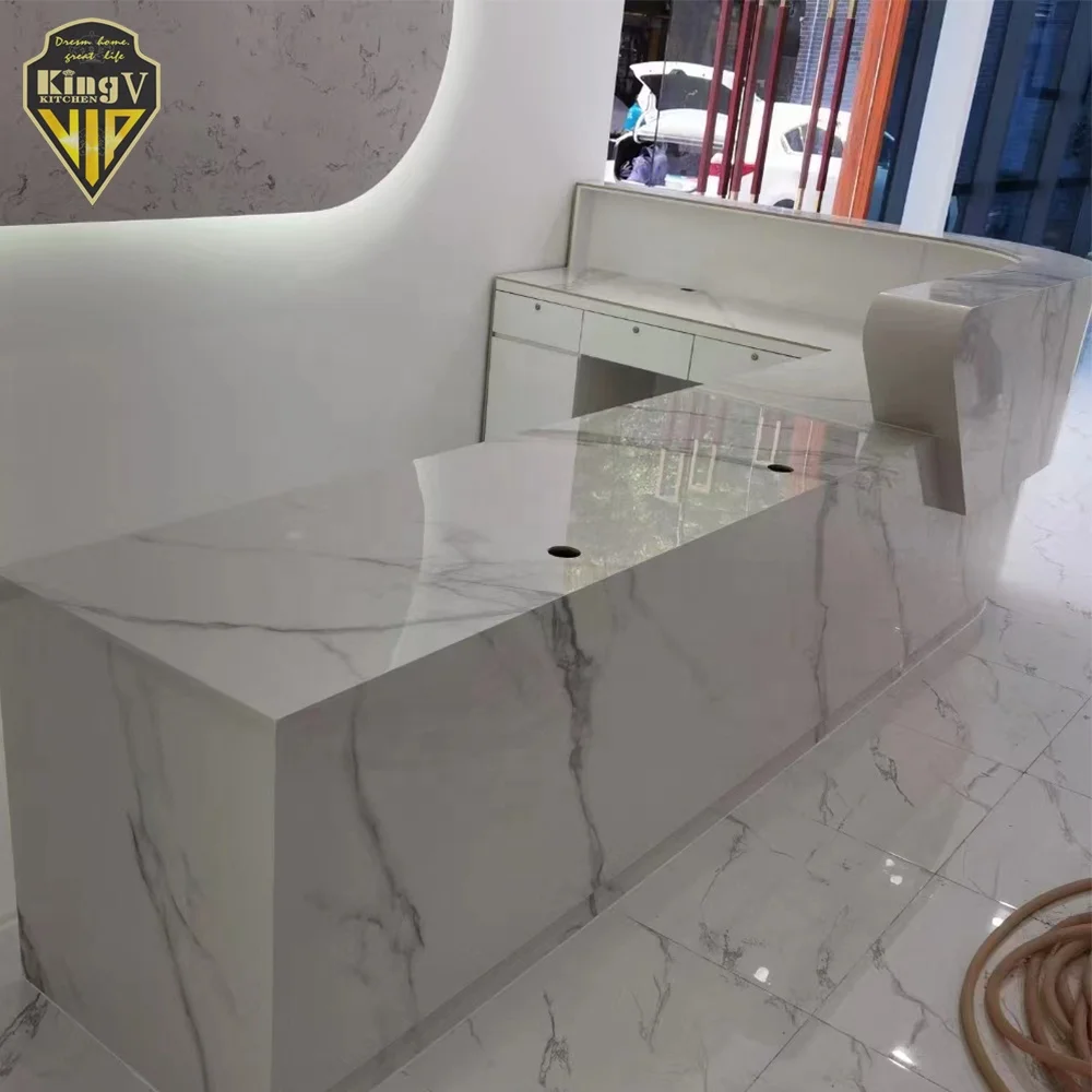 KINGV Marble solid desktop bar, white kitchen, high-end customization, free quotation, factory direct sales